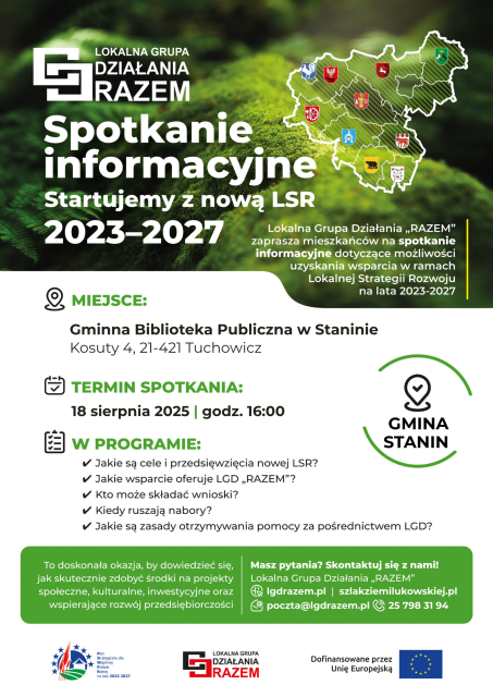 V Spotkanie informacyjne „Startujemy z nową LSR" w GBP Stanin - 18.08.2025 | 16:00