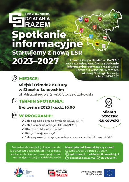 VIII spotkanie informacyjne „Startujemy z nową LSR" w Stoczku Łukowskim - 6.09.2025, godz. 16:00