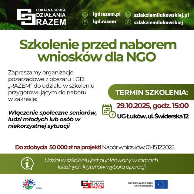 Zaproszenie na szkolenie przed naborem wniosków 4/2025